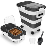 ShineMe dog food container with rolling wheels for easy relocation of bulk kibble.