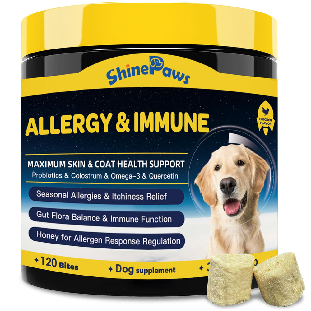 SHINEPAWS dog allergy chews bottle promotes seasonal itching relief