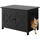 Shintenchi cat litter box enclosure with double doors keeps litter hidden and easy to clean.
