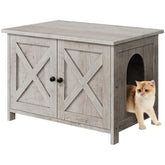Shintenchi cat litter enclosure front view in grey hides litter from sight.