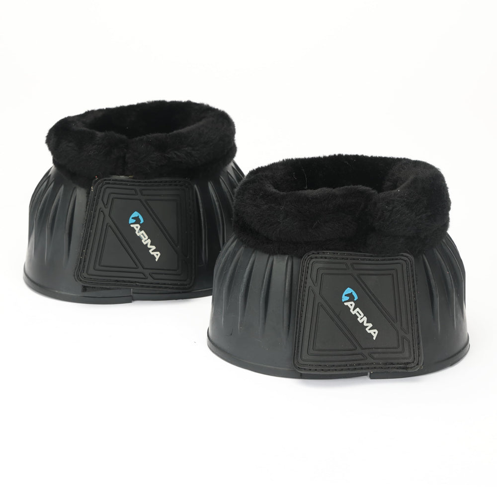 Shires Arma Overreach bell boots front view with secure double Velcro for active riding