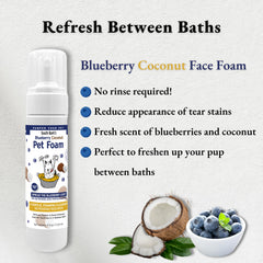 Showseason Blueberry-Coconut Pet Face Foam Cleanser foam-application demonstrates gentle cleansing.