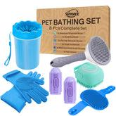 SHYNEE 8pc dog grooming kit packaging displayed for at-home baths.