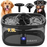SIBAYS 9.5L dog fountain front view, large capacity for extended hydration