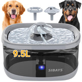 SIBAYS 9.5L dog water fountain front view emphasizes large capacity for multiple pets.
