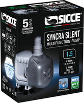 Sicce Syncra Silent 1.5 pump front view for quiet operation in freshwater or saltwater tanks.
