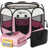 Siedihit dog cat playpen pink small side view shows breathable space for pets outdoors