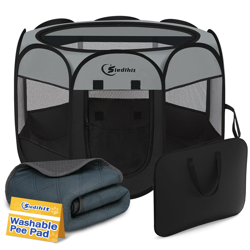 Siedihit dog playpen with washable pee pad provides safe indoor containment.