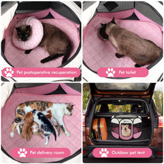 Siedihit pink playpen open with spacious interior for pets.