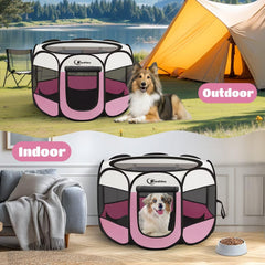 Siedihit pink playpen with roll-up sides for easy access.
