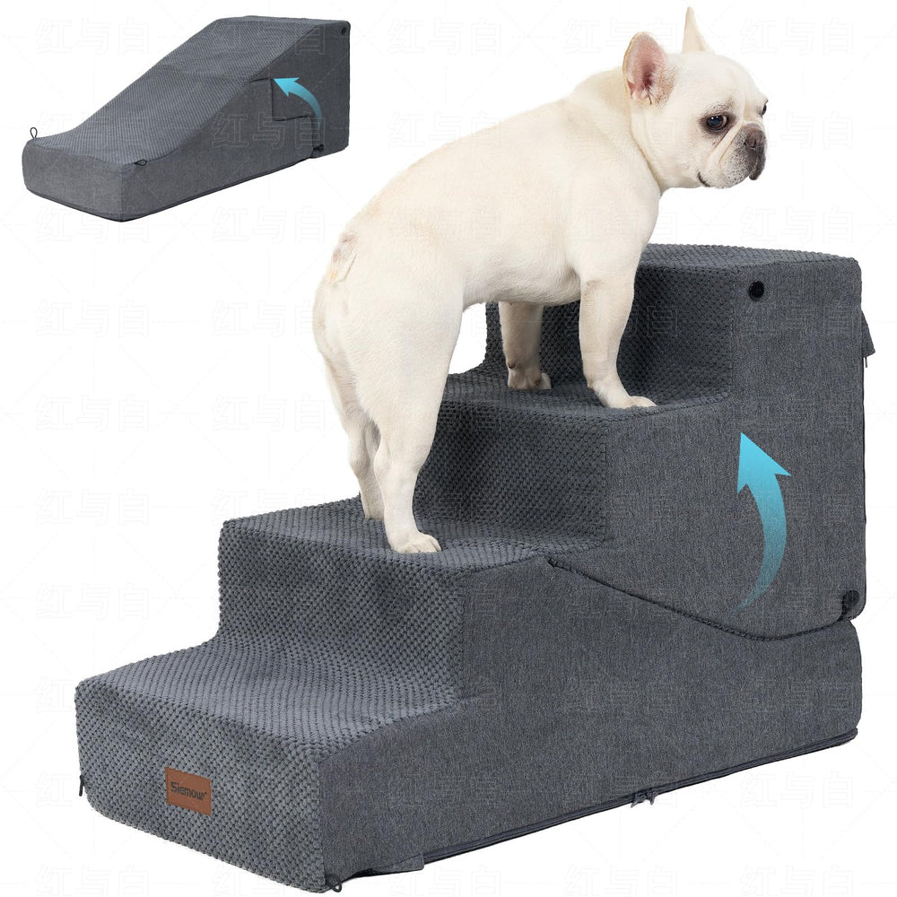 SIEMOUR 4-Step Dog Stair front view with non-slip bottom for easy bed access