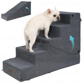 SIEMOUR 5-step dog stairs grey with non-slip bottom for high-bed access