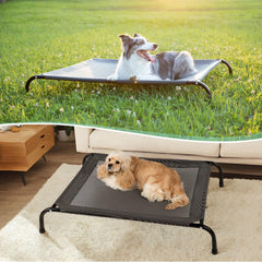SIEMOUR cooling elevated dog bed with non-slip feet stays in place on slick floors.