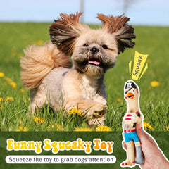Dog enjoying solo or interactive play with Silipull chicken toy.