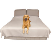 SILLY LEGACY thin reversible waterproof bed cover on a queen bed protecting from spills and pet hair