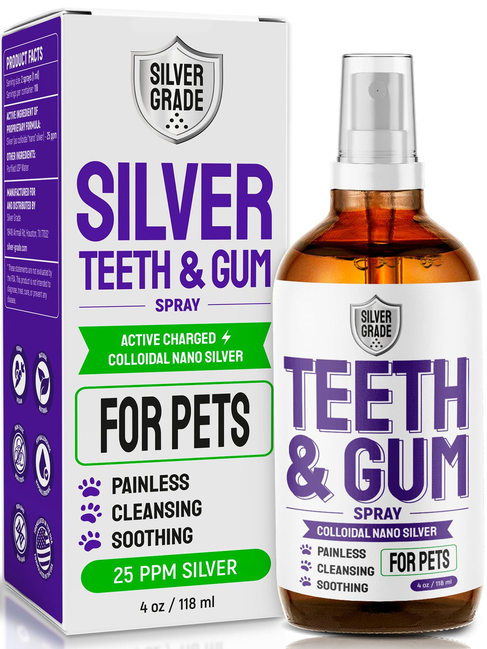 SILVER GRADE teeth gum dog breath spray bottle for fresh pet breath