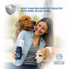 Close-up of spray on gums showing gentle, non-irritating cleaning with SilverMD.