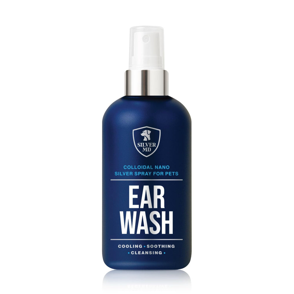 SilverMD Pet Ear Wash Spray bottle ready for gentle cleaning of dog or cat ears.