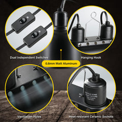 Simple Deluxe two independent switches for separate basking and UV lighting.
