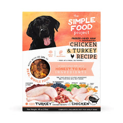 Simple Food Project chicken-turkey freeze-dried dog food bag 48oz, convenient bulk feeding for dogs.