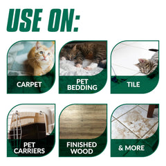 Simple Green Cat Stain and Odor Remover shows enzymes breaking down soils on carpets.
