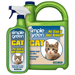 Simple Green Cat Stain and Odor Remover spray bottle demonstrates enzyme action for pet odors.