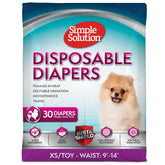 Simple Solution disposable dog diapers designed for 9-14 inch waists with a secure fit.