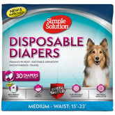 Simple Solution disposable dog diaper on a medium female dog shows secure fit for 15-23 inch waists