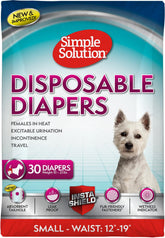 Simple Solution female dog diaper on small dog showing secure 12–19 inch fit