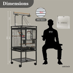 Sinopet 51-inch bird cage on stand, front view highlights sturdy design for active birds