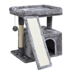 Siyipurr small cat tree indoors with a sturdy scratching post for indoor cats.