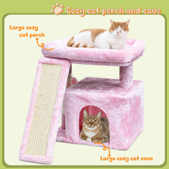 SIYIPURR pink cat tree condo bed offers private hideaway for shy kittens.