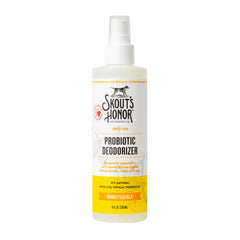 Skout's Honor bottle pour showing easy, on-the-go deodorizing for pets