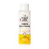 Skout's Honor probiotic cat shampoo bottle being poured, avocado oil for coat hydration.