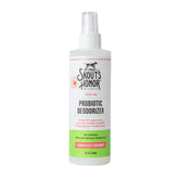 Skout's Honor probiotic pet deodorizer spray bottle hydrates fur and deodorizes between baths.