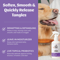 Application on pet coat using Skout's Honor Probiotic Pet Detangler