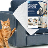 Sleek Guards jumbo sheet protects sofa corner from cat claws.