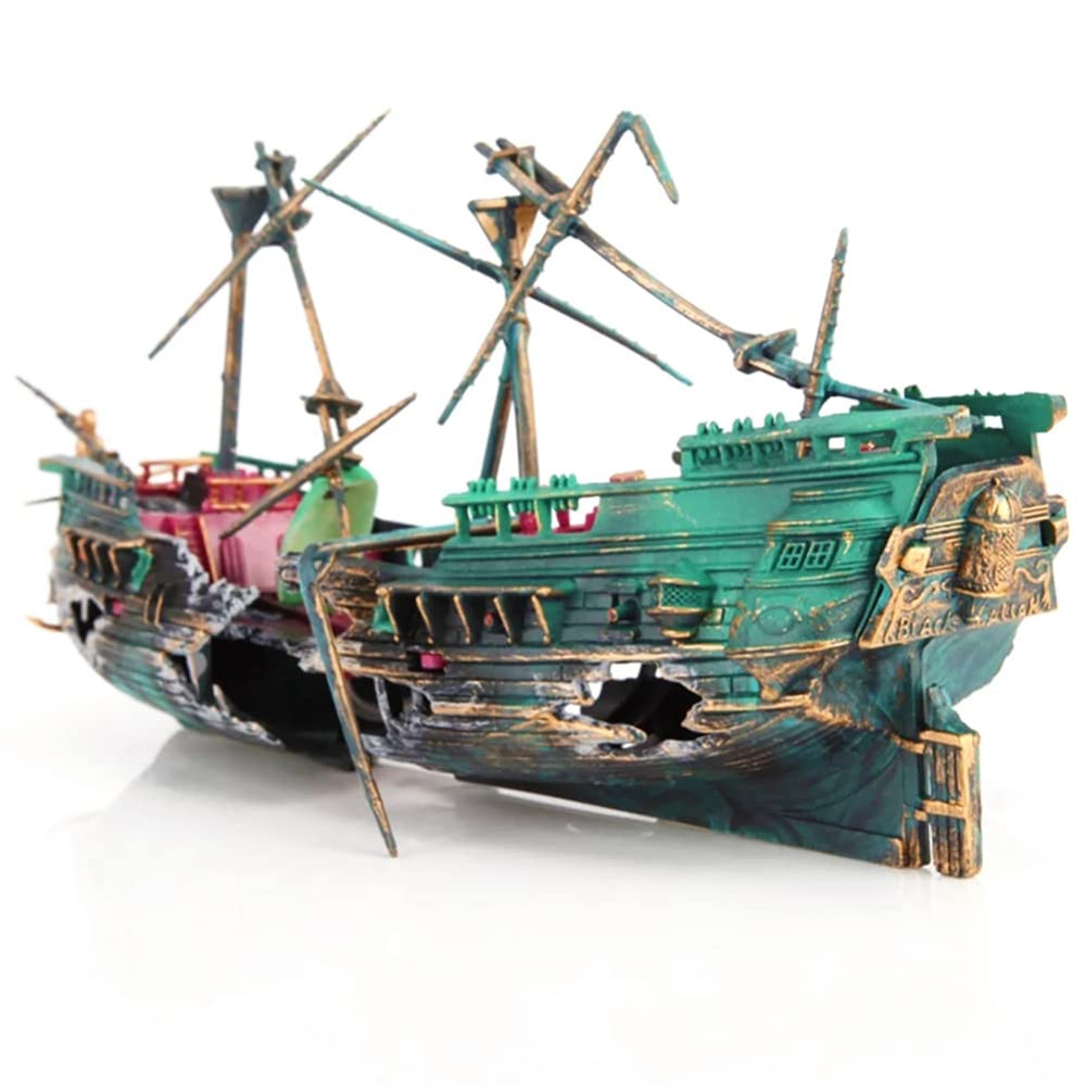 SLOCME shipwreck decor with bubbles and lifeboat enhances tank drama