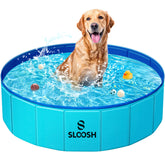 Sloosh dog pool folded for travel, compact storage and portability.