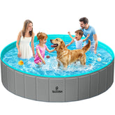 Sloosh foldable dog kiddie pool gray main shot, ample space for dogs to splash and cool off.