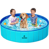 Sloosh Foldable Dog Pool unfolded blue 63x12 inches for easy setup and outdoor play