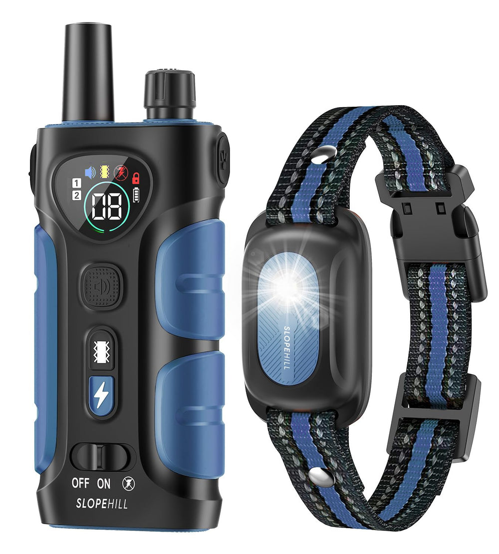 SLOPEHILL dog shock collar front view with remote for humane training.