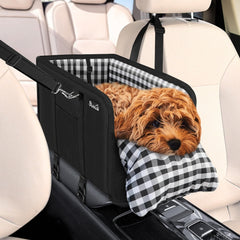 SlowTon console dog car seat securely mounted for safer travels.