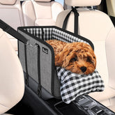 SlowTon Console Dog Car Seat secured to headrests for stable travel