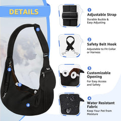 SlowTon dog carrier sling safety hook demonstrates secure pet attachment.