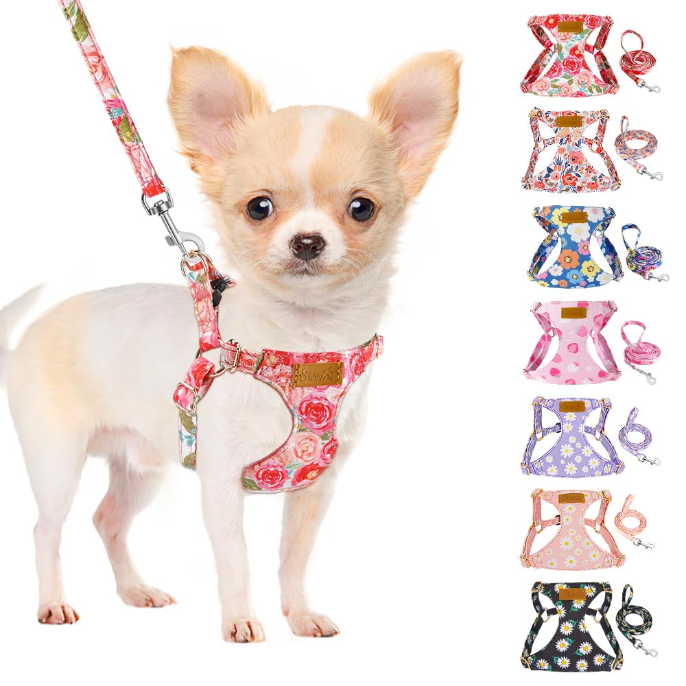SlowTon XXS Pink Rose harness front view for gentle control on walks