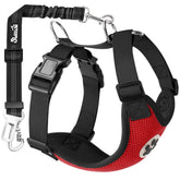 SlowTon dog seat belt harness front view shows secure fit with breathable mesh.