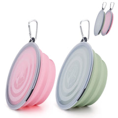 SLSON collapsible dog bowl in fairy pink with lid, travel-ready.