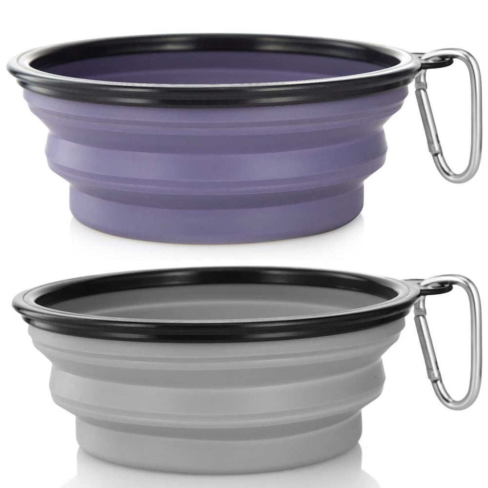 SLSON collapsible dog bowl open purple-gray for travel hydration.