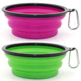 SLSON collapsible dog bowl expanded for travel, holding up to 34 oz water.